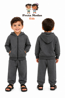 Conjunto Infantil Moletom Cinza Com Capuz