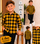 Camisa Infantil Xadrez Flanelada Amarela e Preta Manga Longa