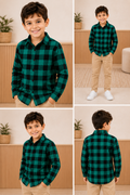 Camisa Infantil Xadrez em Viscose Azul e Preta Manga Cumprida