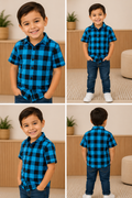 Camisa Infantil Xadrez Em Viscose Manga Curta
