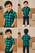 Camisa Infantil Xadrez Em Viscose Manga Curta