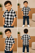 Camisa Infantil Xadrez Em Viscose Manga Curta