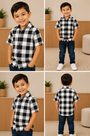 Camisa Infantil Xadrez Em Viscose Manga Curta
