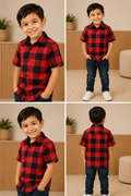 Camisa Infantil Xadrez Em Viscose Manga Curta