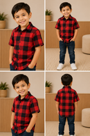 Camisa Infantil Xadrez Em Viscose Manga Curta