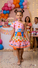 Macacão Vestido Infantil Um Ombro Só Estampa Tropical