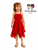 Vestido Infantil Vermelho Com Barra Assimétrica