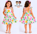 Vestido Infantil Floral Com Babados E Alças Ajustáveis