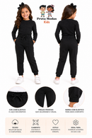 Calça Infantil Feminina Jogger Preta Com Pregas Frontais