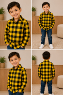 Camisa Infantil Xadrez em Viscose Azul e Preta Manga Cumprida