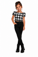 Blusa Cropped Infantil Xadrez Com Laço E Babado