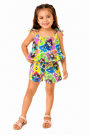 Conjunto Infantil Blusa Babado E Short Estampa Corações