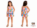 Conjunto Infantil Blusa Babado E Short Estampa Corações