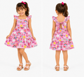 Vestido Infantil Rosa Com Estampa De Arco-Íris E Flores
