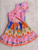 Macacão Vestido Infantil Um Ombro Só Estampa Tropical