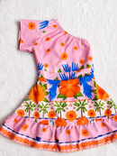 Macacão Vestido Infantil Um Ombro Só Estampa Tropical