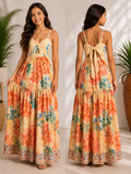 Vestido Longo Floral Com Amarração Nas Costas