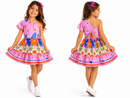 Macacão Vestido Infantil Um Ombro Só Estampa Tropical