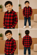 Camisa Infantil Xadrez em Viscose Azul e Preta Manga Cumprida