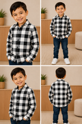 Camisa Infantil Xadrez em Viscose Azul e Preta Manga Cumprida