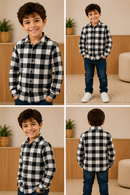 Camisa Infantil Xadrez Flanelada Amarela e Preta Manga Longa