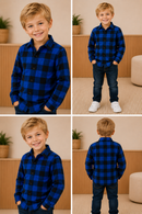 Camisa Infantil Xadrez Flanelada Amarela e Preta Manga Longa