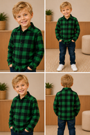 Camisa Infantil Xadrez Flanelada Amarela e Preta Manga Longa