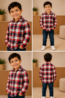 Camisa Infantil Xadrez Flanelada Amarela e Preta Manga Longa