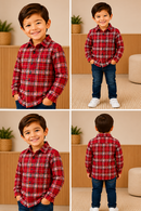 Camisa Infantil Xadrez Flanelada Amarela e Preta Manga Longa