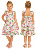 Vestido Infantil Floral Com Babados E Alças Ajustáveis