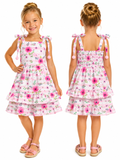 Vestido Infantil Floral Com Babados E Alças Ajustáveis