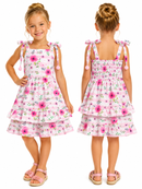 Vestido Infantil Floral Com Babados E Alças Ajustáveis