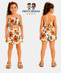 Conjunto Infantil Floral Pink Com Cropped e Short