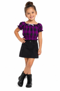 Blusa Cropped Infantil Xadrez Com Laço E Babado