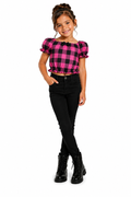 Blusa Cropped Infantil Xadrez Com Laço E Babado
