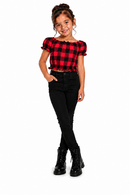 Blusa Cropped Infantil Xadrez Com Laço E Babado