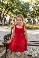 Vestido Infantil Vermelho Com Laços Nas Alças