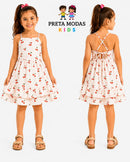 Vestido Infantil Branco Com Estampa de Cerejas