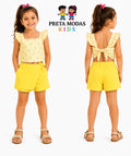 Conjunto Infantil Amarelo Com Blusa De Amarração e Short Saia